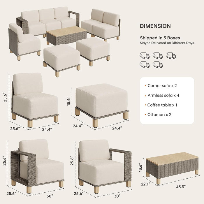 Patio Furniture Set, Outdoor Sectional with 9.5'' Thick Cushion