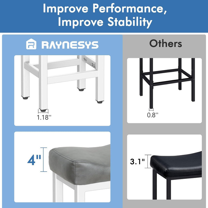 Counter Height Bar Stools Set of 2, 24 Inch Barstools for Kitchen Island Counter, Bonded Leather Kitchen Stools with Thick Saddle Seats & Heavy Duty Metal Base, Easy Assembly, Gray/White
