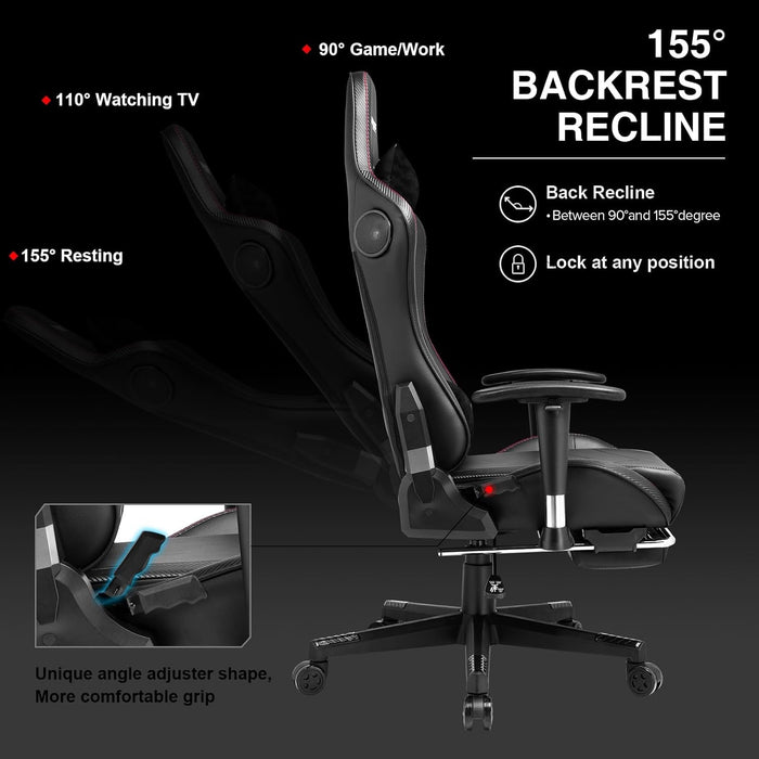 Gaming Chair with Footrest Speakers Video Game Chair Bluetooth Music Heavy Duty Ergonomic Computer Office Desk Chair (Black)