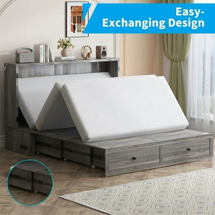 Gray Queen Murphy Cabinet BedFrame With StorageDrawers