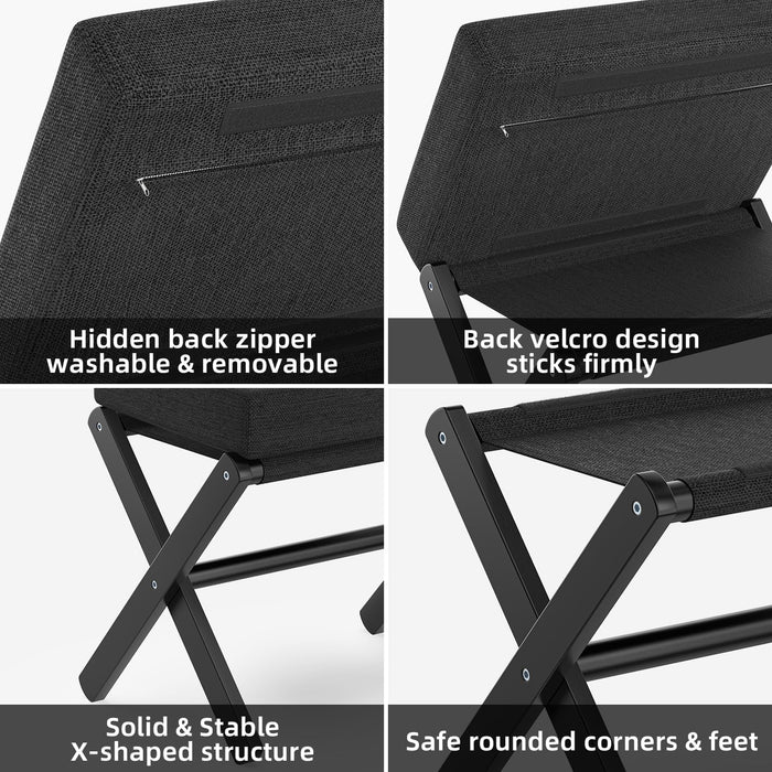 Foldable Foot Stool Ottoman, Modern Foot Rest with Bamboo X Legs & Thick Foam Cushion, Folding Foot Stools Small Padded for Bedroom Living Room, Footstool for Chair Couch (Black - Black)