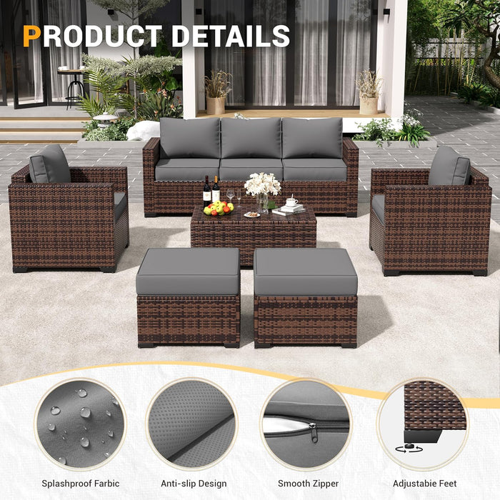 Patio Furniture Set, Outdoor Furniture Wicker Rattan Sofa, Outdoor Sectional with Ottomans, Patio Set for Backyard Porch Balcony (Grey)