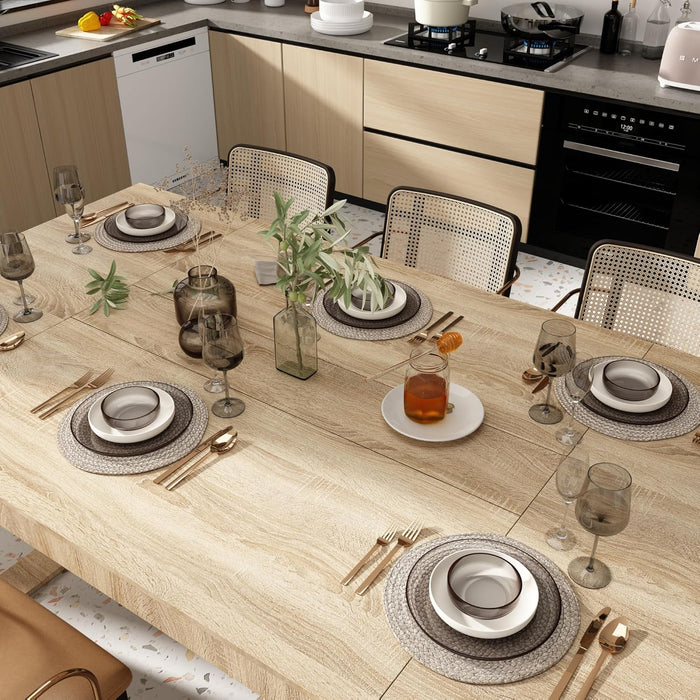 86.6" W Dining Table for 8-10 People, Versatile Modern Wooden Dinner Table Kitchen Table for Dining Room Conference Room, Light Brown