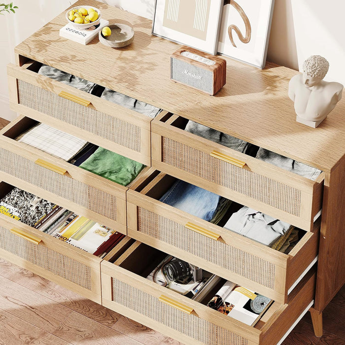 Rattan Double Dresser with 6 Drawers