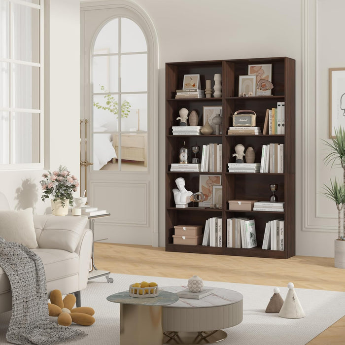 71" Inch Tall 5-Tier Bookcase,Large Freestanding Bookshelf for Home Office and Professional Workspace,Living Room,Bedroom and Dining Room (5-Tier, Dark Walnut, Side-Panel Separated)