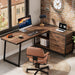 53" L Shaped Office Desk, Reversible Corner Computer Desk with 3 File Drawers and 2 Storage Shelves for Home Office, Study, Gaming Room (Brown)