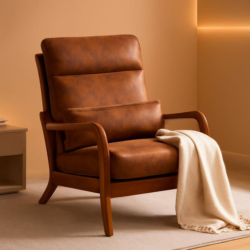 High Back Microfiber Rustic Mid Century Modern Accent Chair, Soild Wood Padding Lounge Armchairs Side Sitting Chairs for Living Room, Bedroom, Guest Room