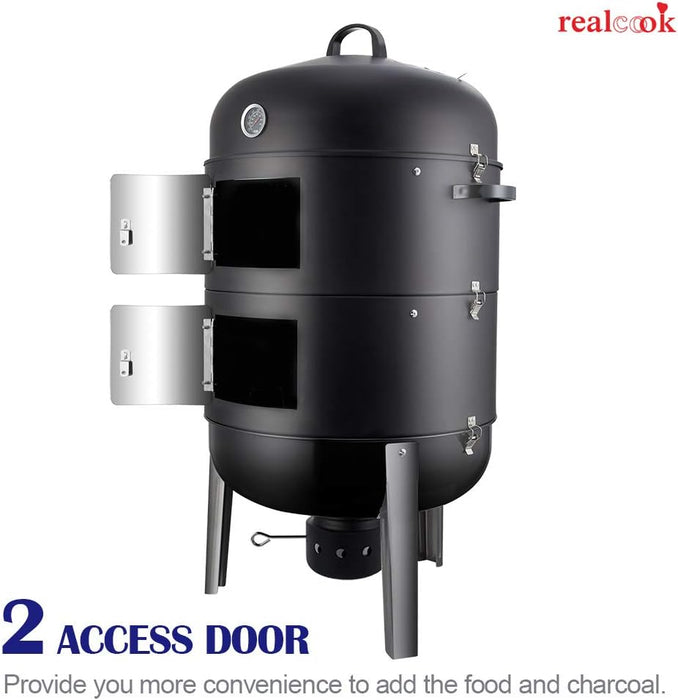 Charcoal BBQ Smoker Grill - 20 Inch Vertical Smoker for Outdoor Cooking Grilling