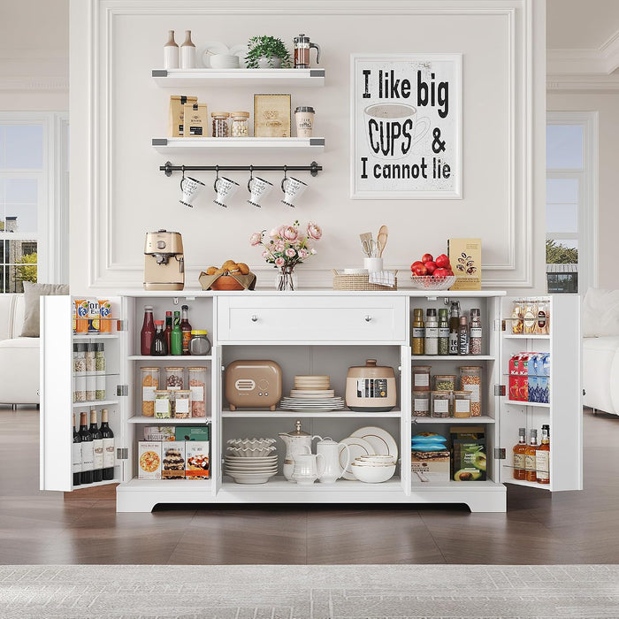 White Buffet Cabinet With Expansive Storage Drawers