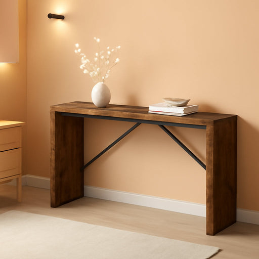 Console Table, 62.2" Long Sofa Table behind Couch, Narrow Entryway Table, Farmhouse Dining Table with Angled Metal Frame, Industrial Console Table for Entryway, Rustic Brown CTHR15801Z