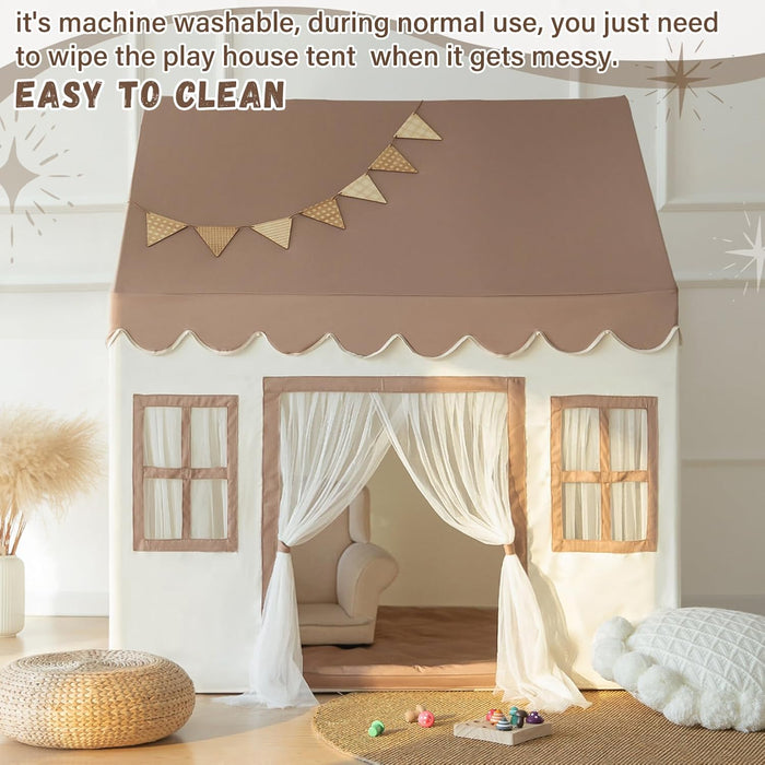 Kids Play Tent with Padded Mat, Large Playhouse for Kids Play House Indoor Castle Bed Tent for Toddler, Kid Toys for Boys and Girls Birthday House Gift