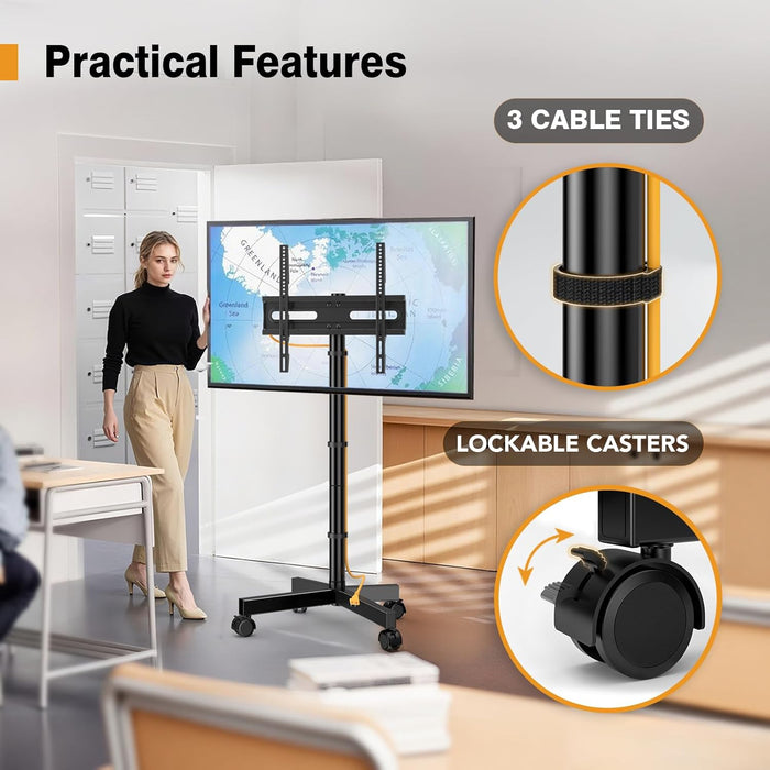 Mobile TV Stand for 23-60 Inch LCD LED Flat/Curved Screen Tvs, TV Cart Holds up to 77Lbs, Rolling TV Stand with Tilt and Height Adjustable, Pole TV Floor Stand with Wheels Max VESA 400X400Mm