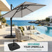 10×10FT Solar LED Cantilever Umbrella with Base Included, Double-Top Outdoor Patio Offset with 360 Degree Rotation, round Offset Hanging Umbrella for Garden Deck Pool, Light Grey