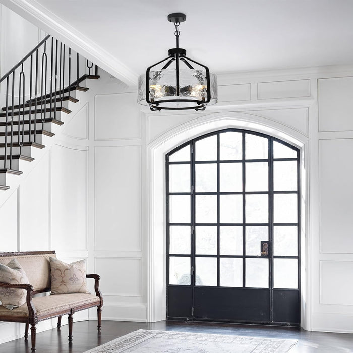 17.7 Inch Black Glass Drum Chandelier Contemporary
