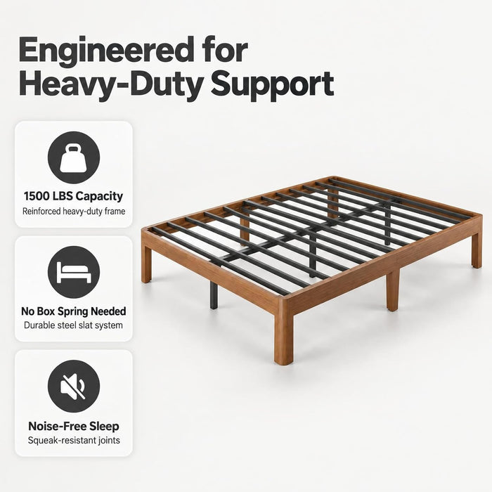 10 Inch Bamboo Full Bed Frame with Curved Leg, Warm Brown Color