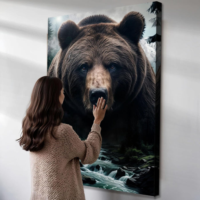 Grizzly Bear Canvas Wall Art, Animal Prints for Cabin, Lodge, or Farmhouse, Brown Bear Wall Decor and Nature-Inspired Pictures, Wildlife Canvas Art for Living Room 24X36