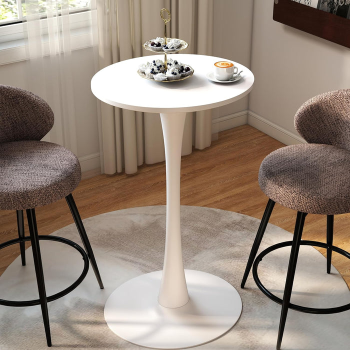 Modern Tulip round Bar Table, 41” Height Bistro Pub Table, Height Cocktail Bar Table with Metal Pedestal Base and MDF Top for Kitchen, Dining Room, Home Bar, Café, Small Spaces, White