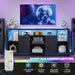 TV Stand for Tvs 80 Inch with LED Lights & Power Outlet, Entertainment Center with Cabinets, Adjustable Shelves and Open Shelves, Modern Media TV Console Living Room, Black