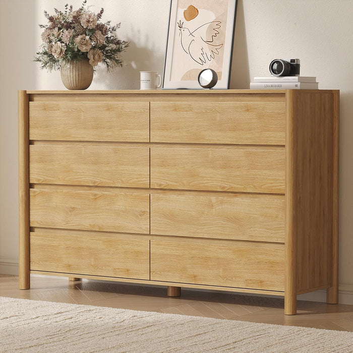 55" Wide 8 Drawer Dresser for Bedroom with Solid Wood Legs