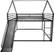 Full over Full House Bunk Bed with Slide and Roof Design & Ladder, Metal Playhouse Bedframe for Kids, Boys and Girls, Easy Assembly & No Box Spring Needed (Black)