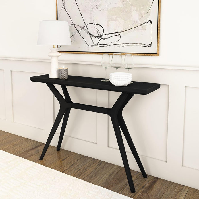 Verso Console Table, 46 Inch Solid Wood Modern Sofa Table, Narrow Entryway Table for Hallway, behind the Couch, Living Room, Foyer, Black