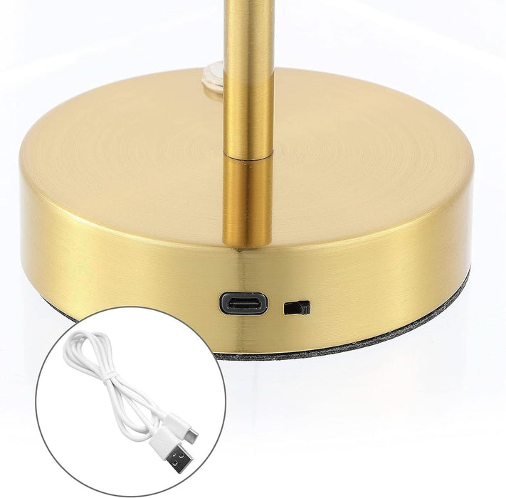 JYL7108C Natalia 12.25" Modern Minimalist Iron Rechargeable Integrated LED Table Lamp Contemporary Bedside Desk Nightstand Lamp for Bedroom Living Room Office, Brass Gold/White