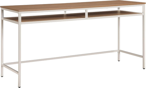 Modern 60-Inch Woodgrain Top Multipurpose Desk Table, Taupe Metal Frame with Oak Top Finish