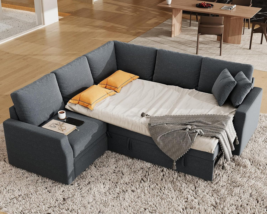 Oversized L-Shaped Sleeper Sectional Sofa with Storage