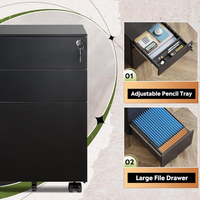 3-Drawer Locking Pedestal File Cabinet