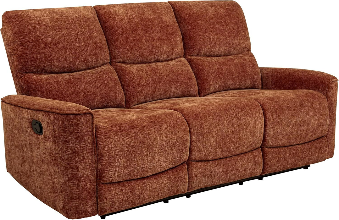 Home Furnishings - Navarro - Wood and Metal - Reclining Sofa with Channel-Tufted Backrest, Foam Padding, Attached Cushions and Manual Recline - Living Room - Burnt Orange - 609574