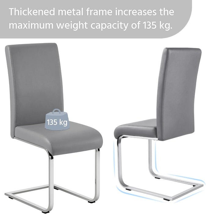 Dining Living Room Chairs High Back Pre Assembled Chairs with PU Leather Surface and Metal Legs for Kitchen Wedding Louge, Set of 2, Gray