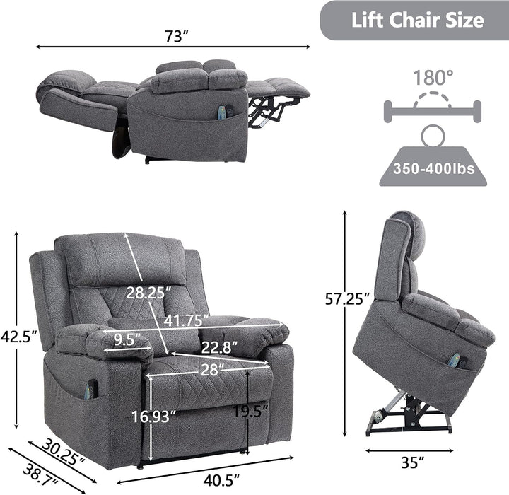 Big Man Power Lay Flat Lift Recliner Chair,Grey