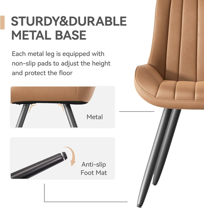 Dining Chairs Set of 4, Mid Century Modern Kitchen Chairs with Soft Cushion, Comfortable Upholstered Fabric Dining Room Chairs for Kitchen, Brown