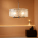 Brushed Nickel Glass Chandeliers for Dining Room, 18.7'' Modern Farmhouse Glass Drum Chandelier for Entryway, 5-Light Hanging round Light Fixture for Living Room Bedroom Foyer Hallway Kitchen Island