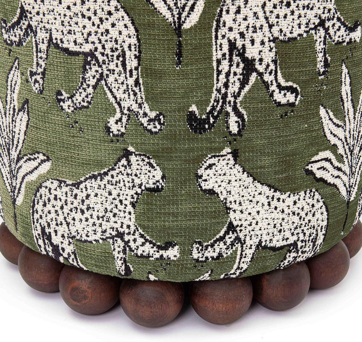 Dex Olive Green Leopard Jacquard Ottoman