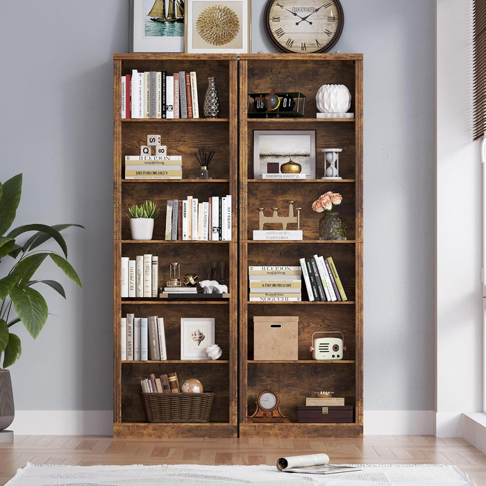 74" Tall Bookshelf, 6-Tier Floor Standing Bookcase with 2 Adjustable Shelves, 24" Wide Open Storage Shelf, Modern Display Organizer for Home Office, Living Room, Bedroom, Study