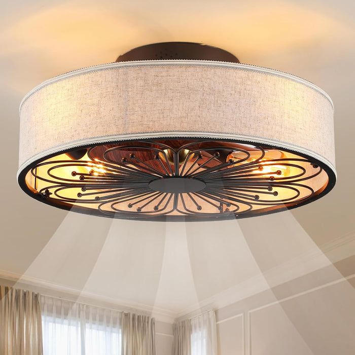 White Farmhouse Flush Mount Ceiling Fan With Remote And Light