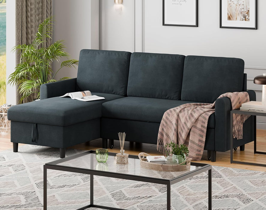 Dark Gray Convertible Sectional Sofa Bed StorageDrawer