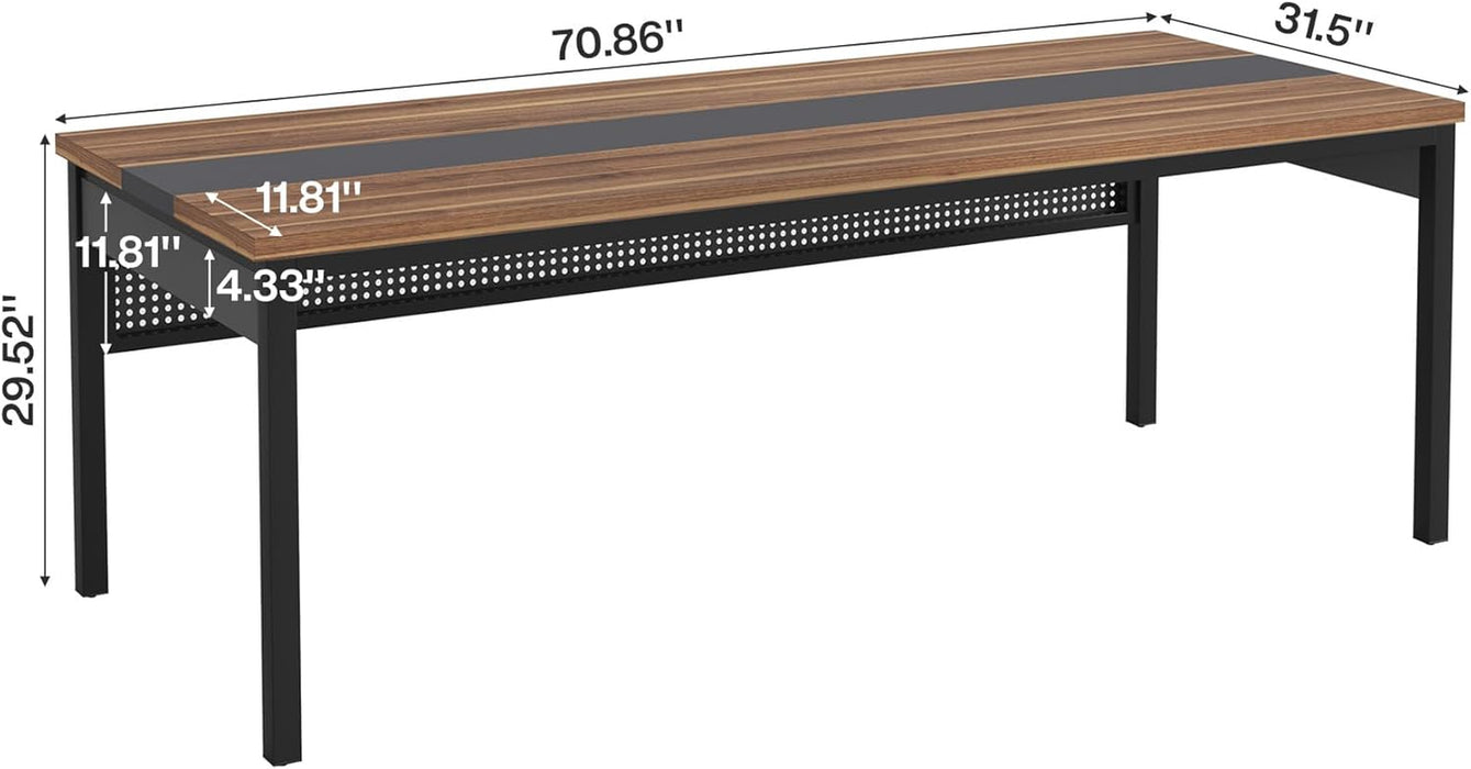 70.8-Inch Executive Desk, Large Office Computer Desk Workstation, Modern Simple Style Laptop Desk Study Writing Table Business Furniture for Home Office (Brown and Black)