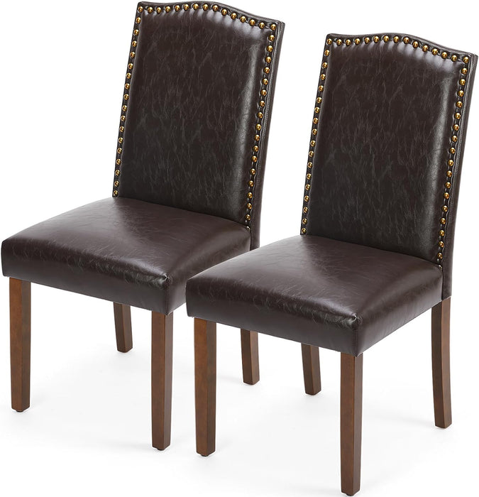 Dining Chairs Set of 2, PU Leather Kitchen Chair, Brown