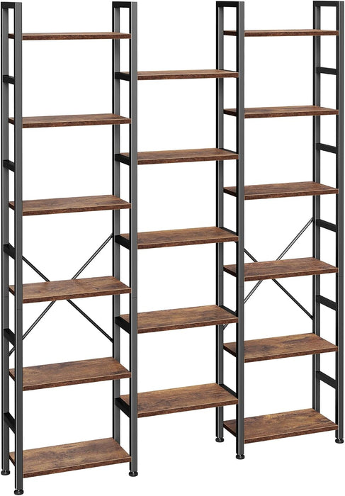6 Tier Bookshelf, 75'' Tall Bookcase, 17 Open Shelves, Rustic Brown