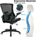Office Chair Ergonomic Desk Chair, Computer PU Leather Home Office Chair, Swivel Mesh Back Adjustable Lumbar Support Flip-Up Arms Executive Task Chair