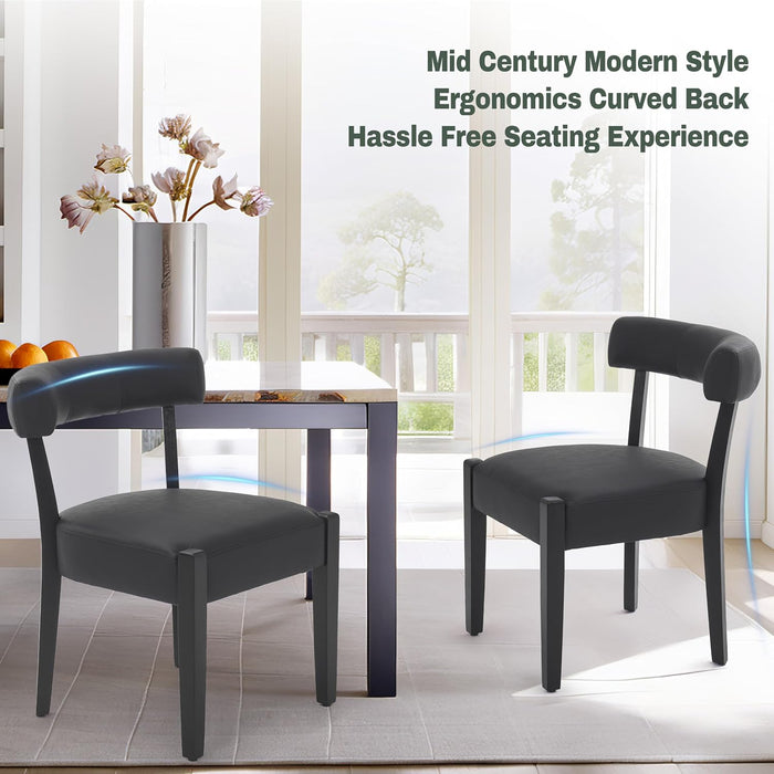 Black Dining Chairs Set of 4, Modern Faux Leather Kitchen & Dining Room Chairs, Upholstered Wooden Mid Century Dining Chairs Low Back