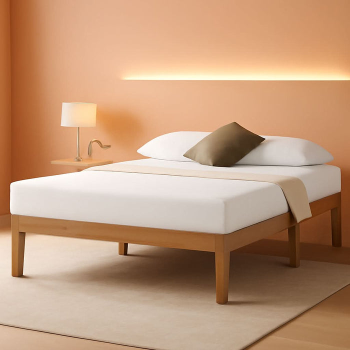 Naturalista Classic 16 Inch Solid Wood Platform Bed with Wooden Slats, Natural Pine, Queen