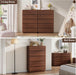 Walnut 6 Drawer Dresser for Bedroom, 48" Tall Dressers & Chest of Drawers with Curved Profile Design, Modern Dresser with Thickened Base for Bedroom, Living Room, Hallway