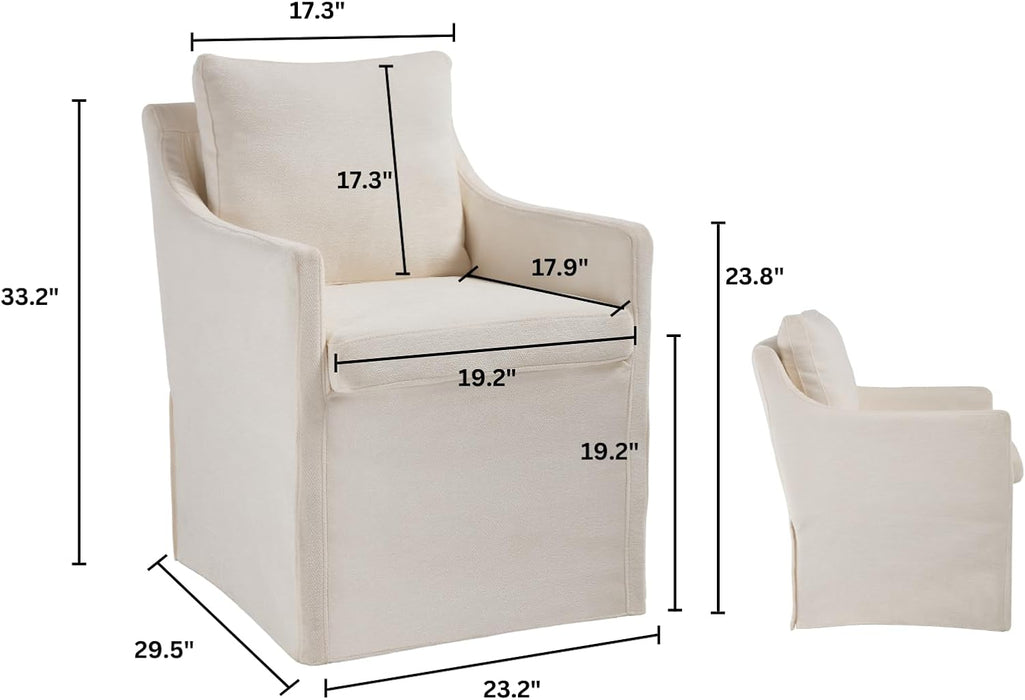 Farmhouse Upholstered Dining Chair, Modern Kitchen& Dining Room Chairs with Arms, Beige Accent Chair for Living Room, Comfy Single Sofa for Bedroom Reading Waiting Kitchen Room, Chenille