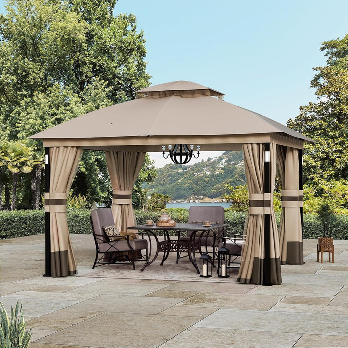 Patio Gazebo 10x12 Khaki Weatherproof Aluminum Frame