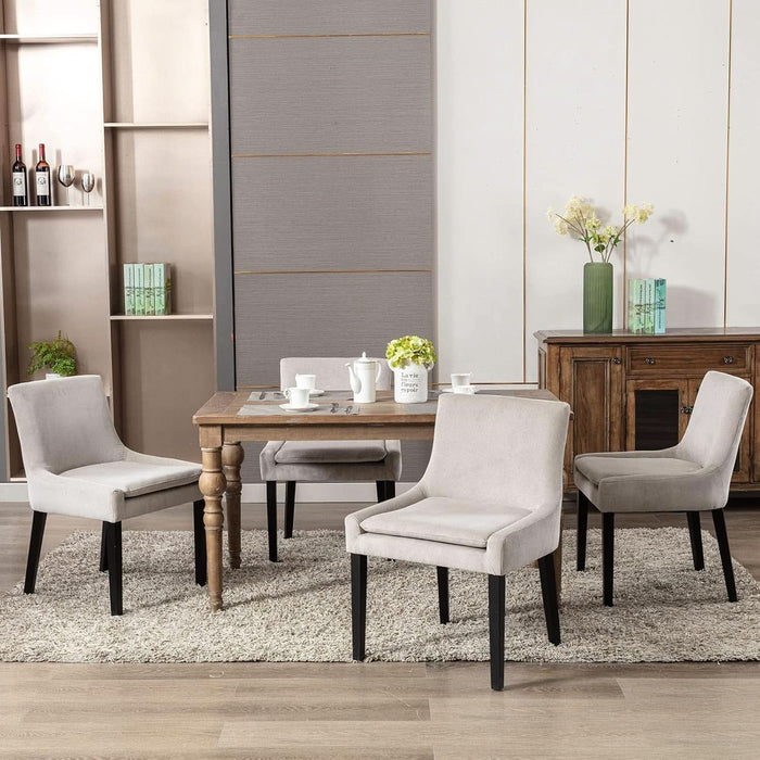 Modern Dining Chairs Set of 4, Upholstered Corduroy Accent Side Leisure Chairs with Mid Back and Wood Legs for Living Room/Dining Room-Beige