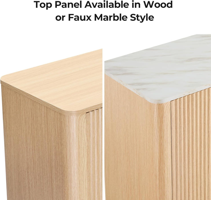 61" Sideboard Buffet Cabinet with Storage, Living Room Accent Cabinet with Doors and Adjustable Shelves, for Bar, Kitchen, Oak - Faux Marble