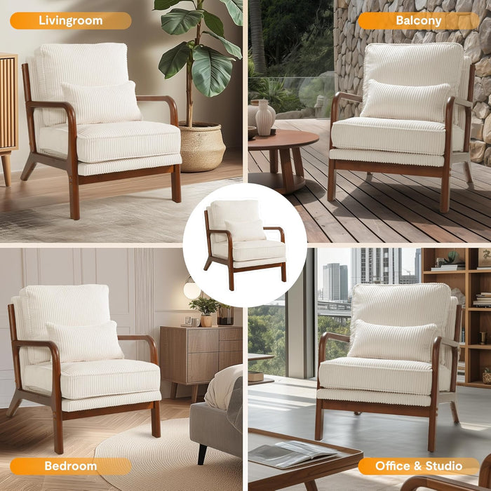Cream Corduroy Upholstered Mid Century Accent Chairs